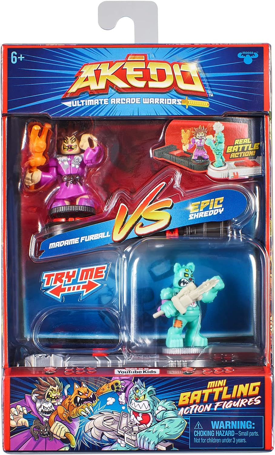 Akedo 14267 Ultimate Arcade Warriors Versus Pack EPIC SHREDDY VS MADAME FURBALL Mini Battling Action Figures