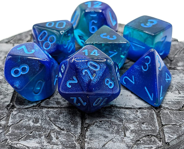 Chessex Gemini Luminary Würfel-Set, 7 polyedrische Würfel, Blau mit Hellblau