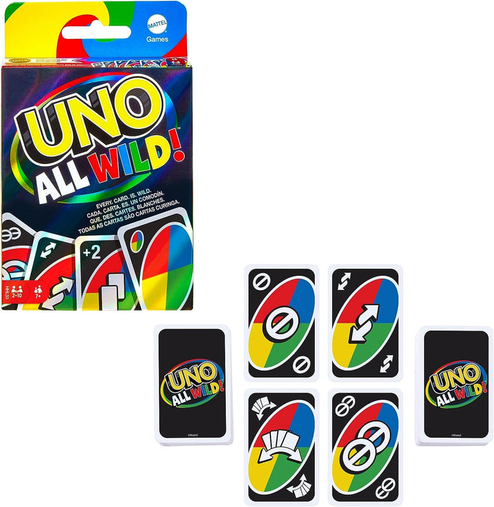 UNO All Wild Card-Spiel mit 112 Karten, Geschenk für Spieleabende für Kinder, Familien und Erwachsene f