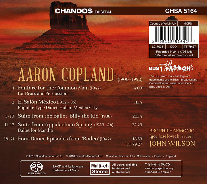 Copland:Orchestral Works Vol. 1 [BBC Philharmonic, John Wilson] [CHANDOS: CHSA 5164] [Audio CD]