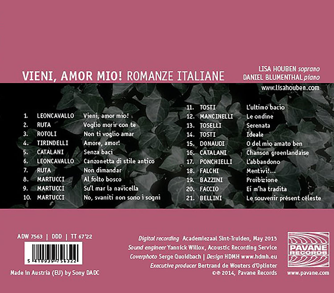 Vieni, Amor Mio! - Romanze Italiane [Audio-CD]