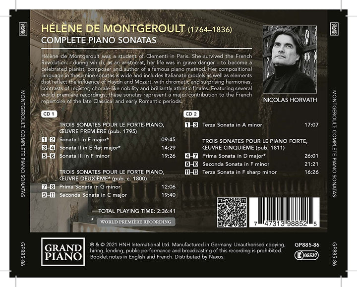 Montgeroult: Klaviersonaten [Nicolas Horvath] [Grand Piano: GP865-86] [Audio CD]