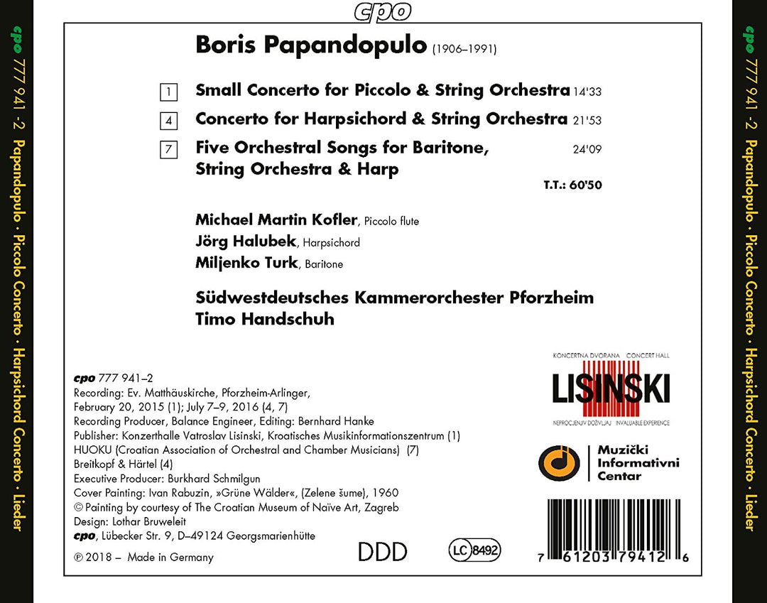 Papandopulo: Flötenkonzert [Michael Martin Kofler; Jörg Halubek; Miljenko Türke; Timo Handschuh ] [Cpo: 777941-2] [Audio CD]