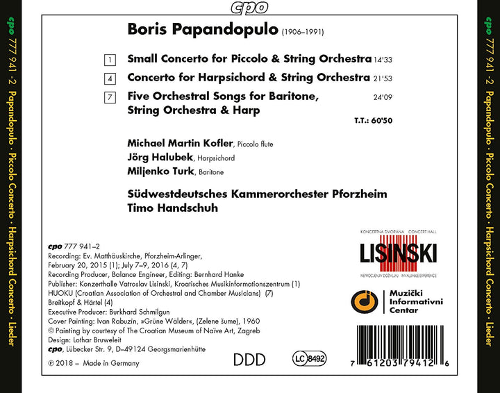 Papandopulo: Flötenkonzert [Michael Martin Kofler; Jörg Halubek; Miljenko Türke; Timo Handschuh ] [Cpo: 777941-2] [Audio CD]