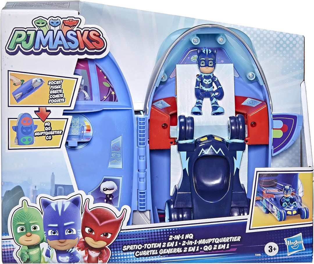 PJ MASKS F20985L0 2-in-1-HQ-Spielset, Hauptquartier und Rakete, Vorschulspielzeug mit Actionfigur und Fahrzeug für Kinder ab 3 Jahren