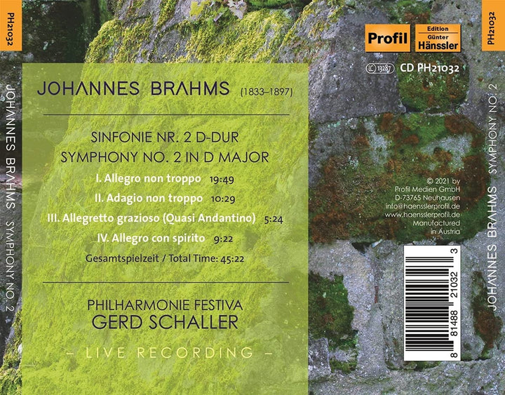 Brahms: Symphonie Nr. 2 [Philharmonie Festiva; Gerd Schaller] [Profil: PH21032] [Audio CD]