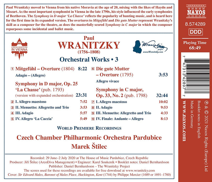 Wranitzky: Orchesterwerke, Bd. 3 [Tschechische Kammerphilharmonie Pardubice; Marek `tilec] [Naxos: 8574289] [Audio CD]