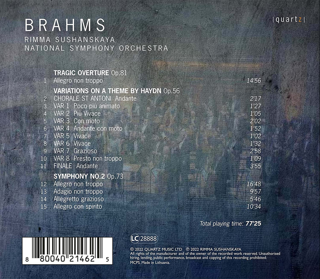 National Symphony Orchestra - Brahms: Sinfonie Nr. 2 [National Symphony Orchestra; Rimma Sushanskaya] [Quartz: QTZ2146] [Audio CD]