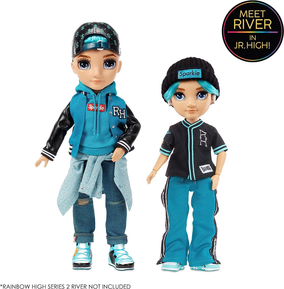 Rainbow High Junior High – RIVER KENDAL Regenbogen-Modepuppe mit Outfit und Zubehör