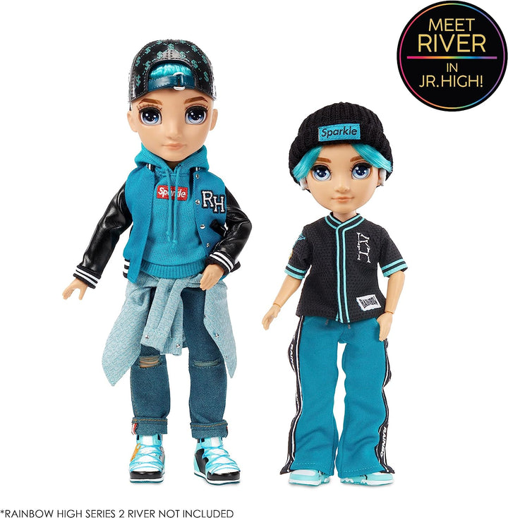 Rainbow High Junior High – RIVER KENDAL Regenbogen-Modepuppe mit Outfit und Zubehör