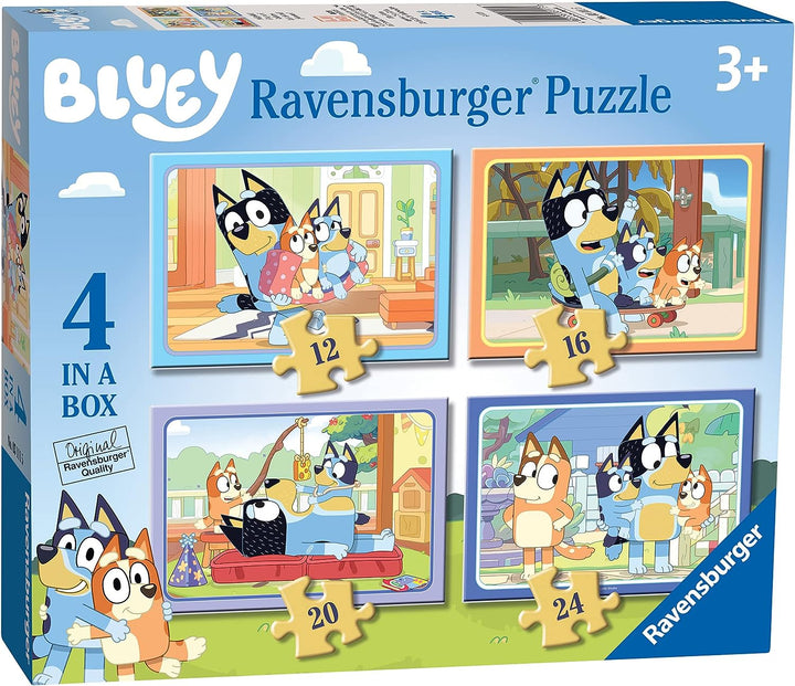 Ravensburger Bluey – 4 in Box (12, 16, 20, 24 Teile) Puzzles für Kinder Ag