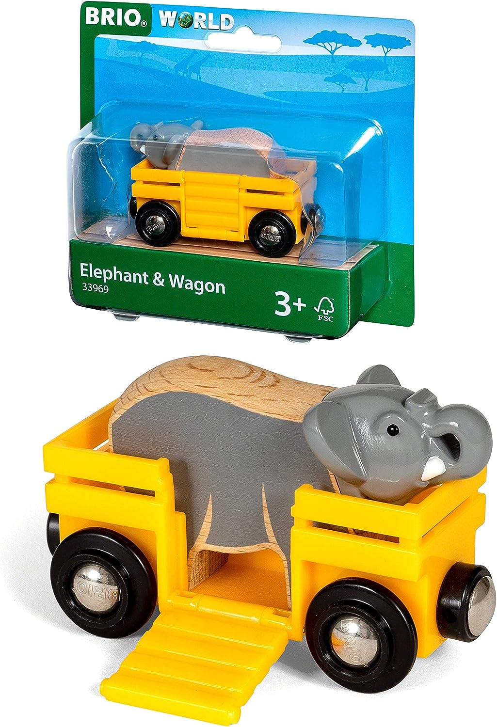 BRIO World Safari Elefanten- und Wagenzug für Kinder ab 3 Jahren – kompatibel mit allen BRIO Eisenbahnsets und Zubehör