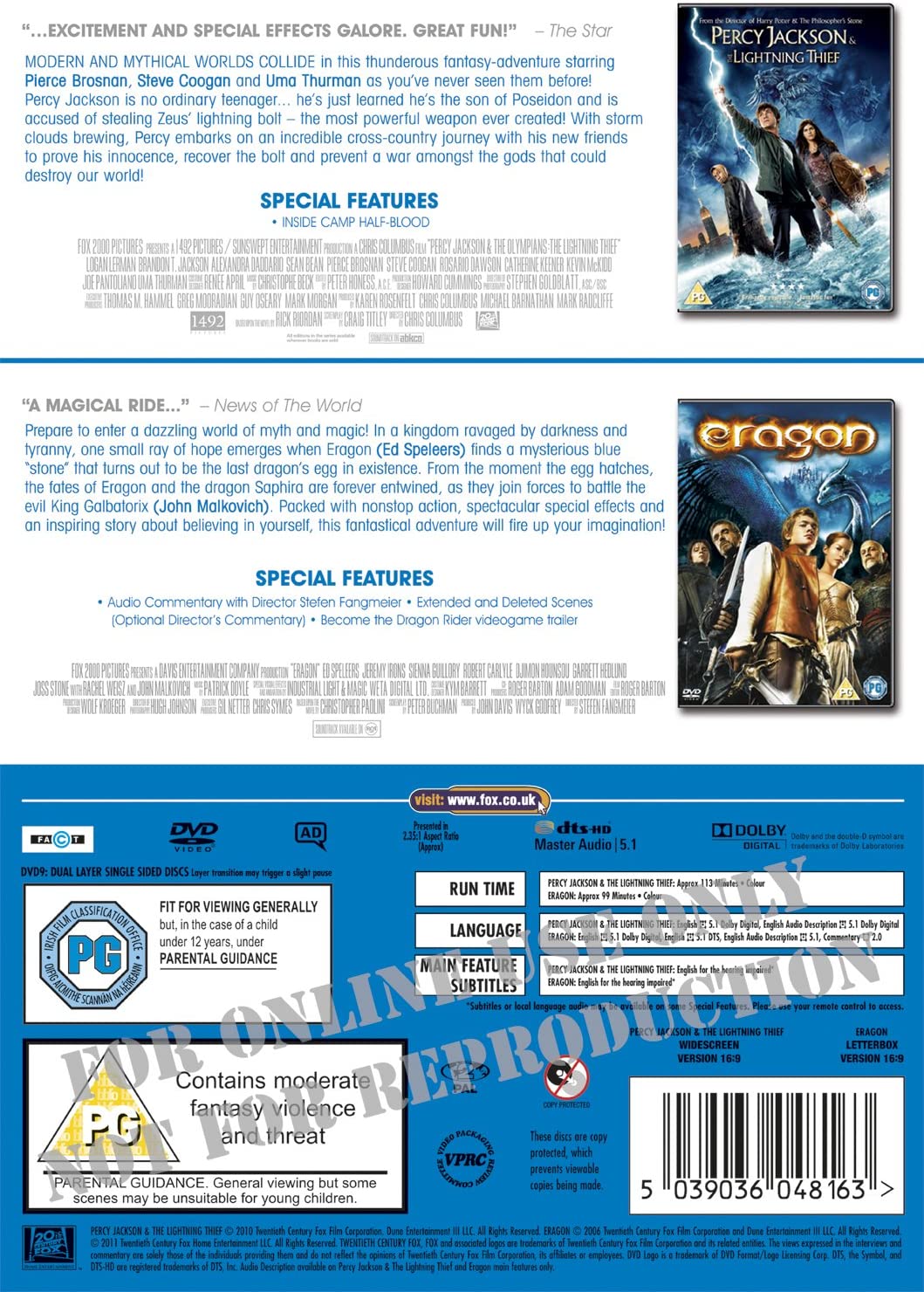 Percy Jackson und der Blitzdieb / Eragon Double Pack [2006] – Action [DVD]