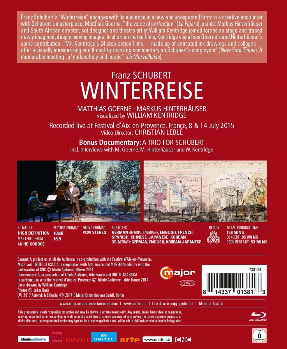 Schubert: Winterreise – Visualisiert von William Kentridge [Matthias Goerne; Markus Hinterhäuser] [C Major Entertainment: 738104] [Blu-ray] [2017] [Blu-ray]