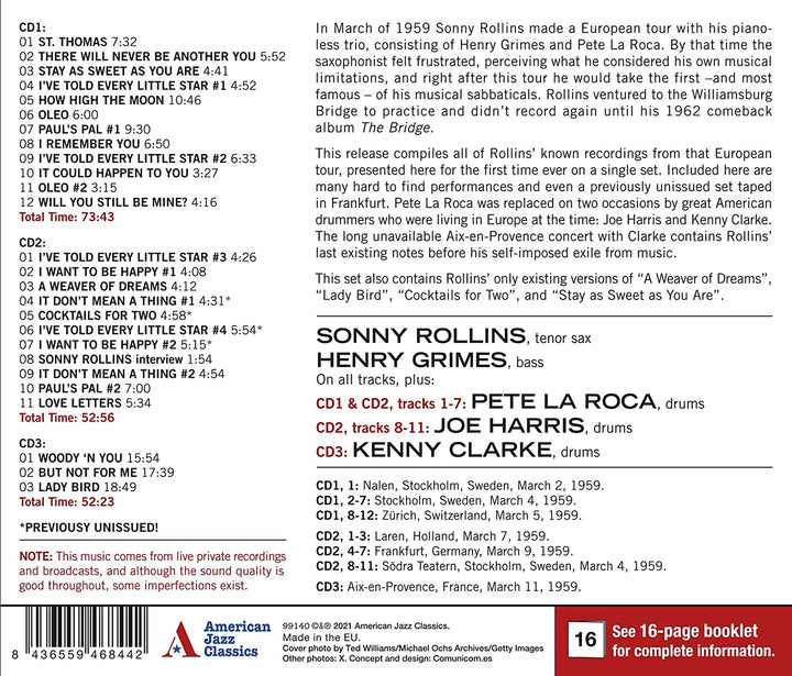 Sonny Rollins – Live in Europe 1959 – Komplette Aufnahmen [Audio-CD]