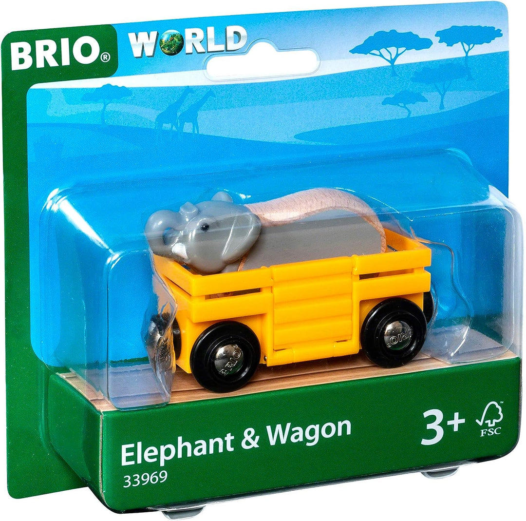 BRIO World Safari Elefanten- und Wagenzug für Kinder ab 3 Jahren – kompatibel mit allen BRIO Eisenbahnsets und Zubehör