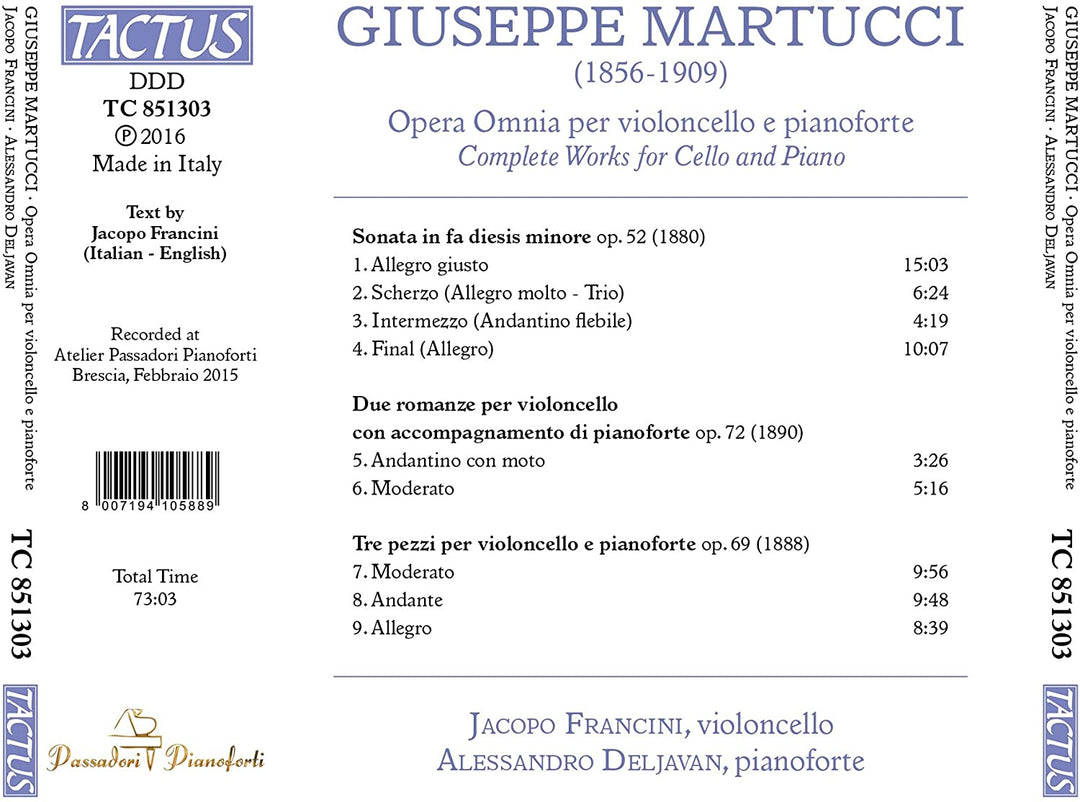 Martucci:Cello-/Klavierwerke [Jacopo Francini; Alessandro Deljavan] [TACTUS: TC 851303] [Audio CD]