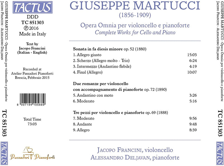 Martucci:Cello-/Klavierwerke [Jacopo Francini; Alessandro Deljavan] [TACTUS: TC 851303] [Audio CD]