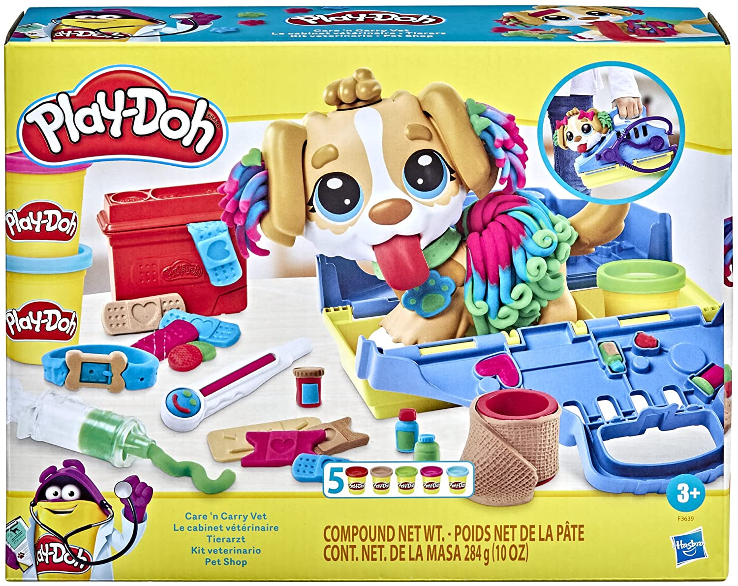 Play Doh Care n Carry Vet Playset with Toy Dog Carrier 10 Tools 5 Yachew