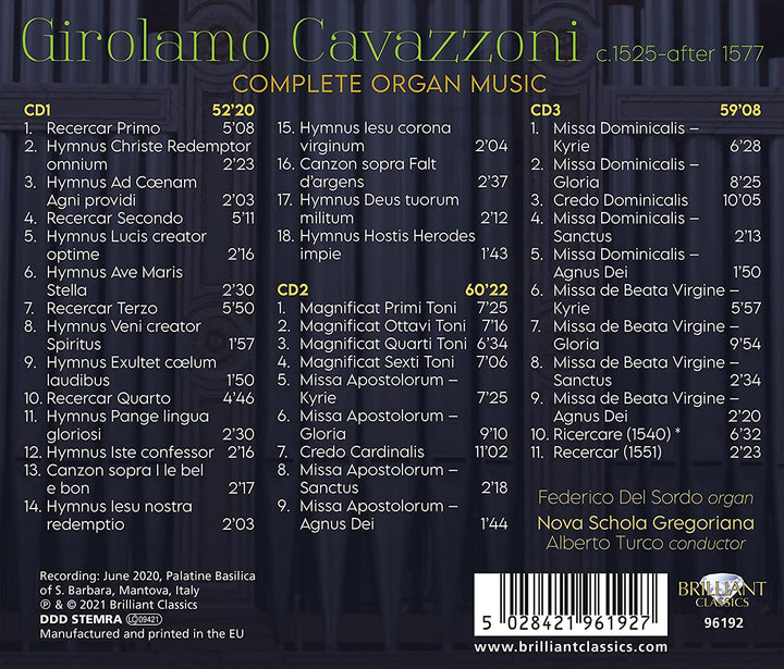 Cavazzoni: Komplette Orgelmusik [Audio-CD]