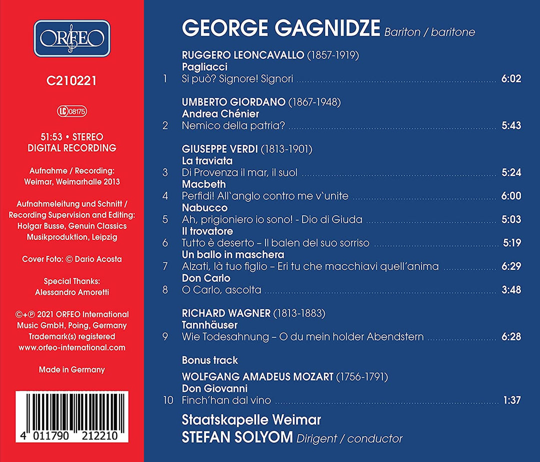 George Gagnidze: Opernarien [George Gagnidze; Staatskapelle Weimar; Stefan Solyom] [Orfeo: C210221] [Audio CD]