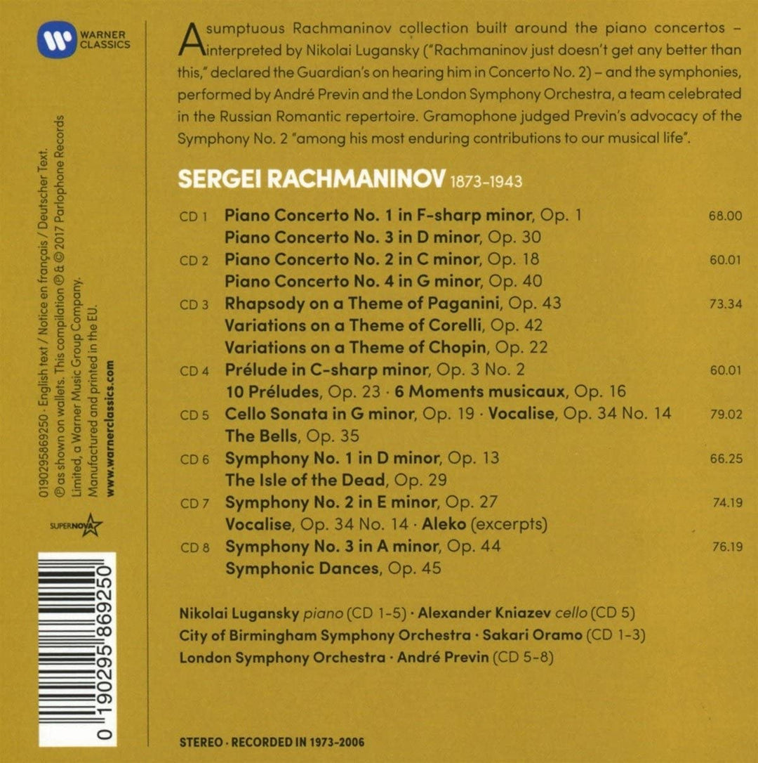 Rachmaninow: Die Klavierkonzerte, Die Symphonien, Rhapsodie über ein Thema von Paganini, Variationen, Préludes, Moments musicaux [Audio CD]