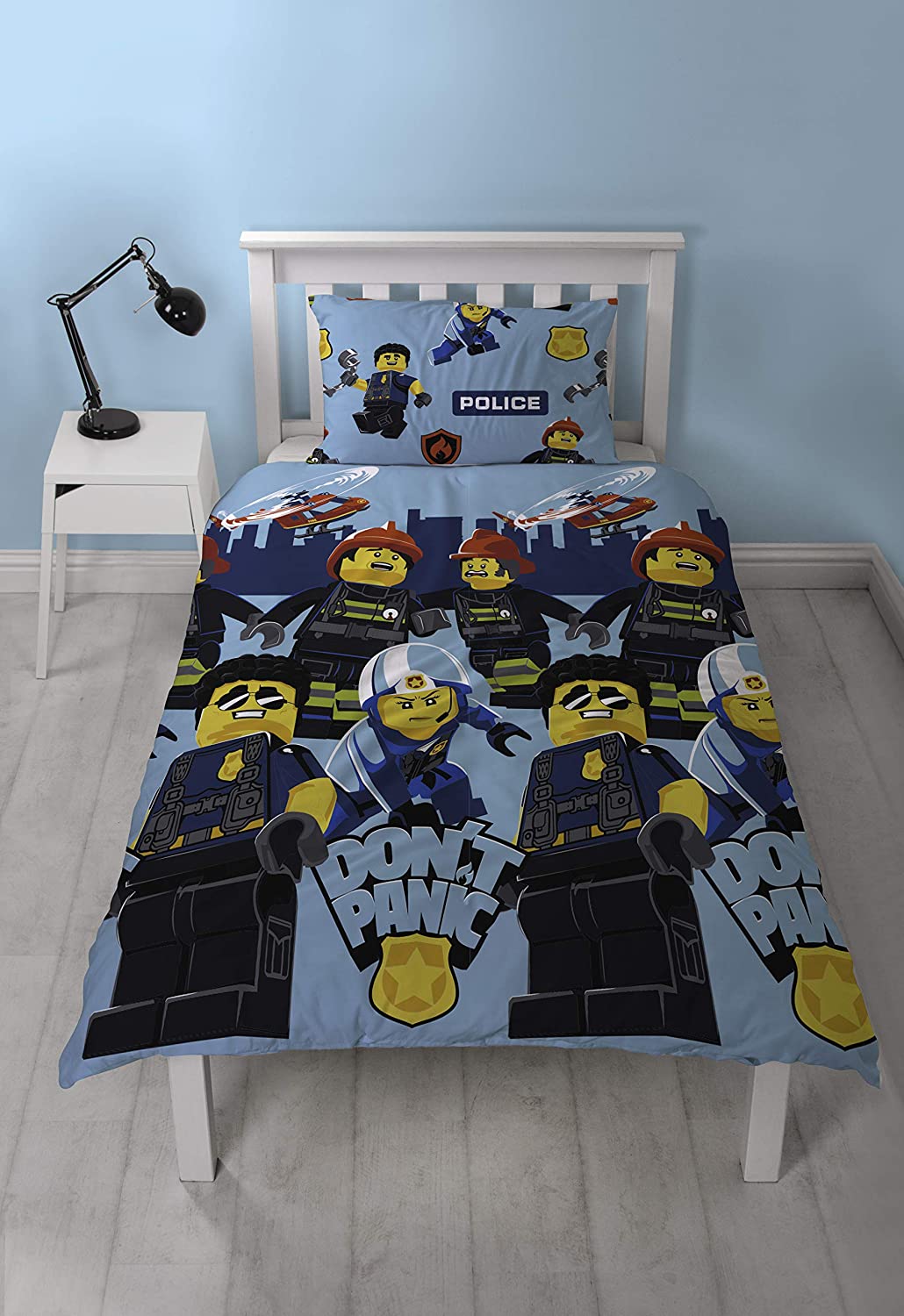 Character World Official Lego City Single Duvet Cover Panic Design | Blue Revers