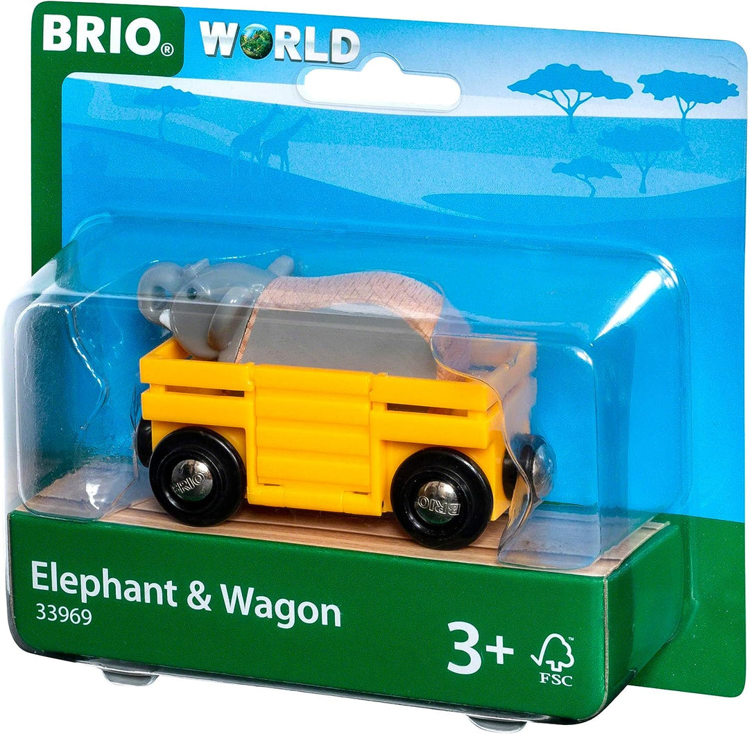 BRIO World Safari Elefanten- und Wagenzug für Kinder ab 3 Jahren – kompatibel mit allen BRIO Eisenbahnsets und Zubehör