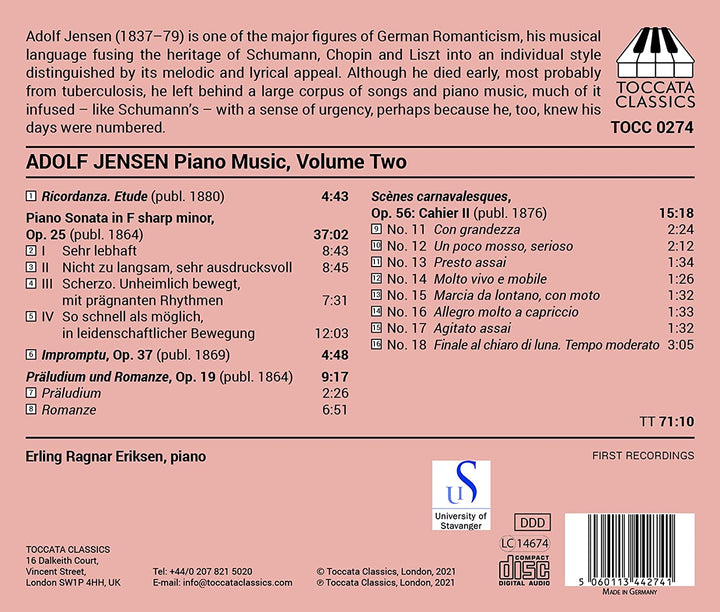 Jensen: Piano Music, Vol. 2 [Erling Ragnar Eriksen] [Toccata Classics: TOCC 0274] [Audio CD]