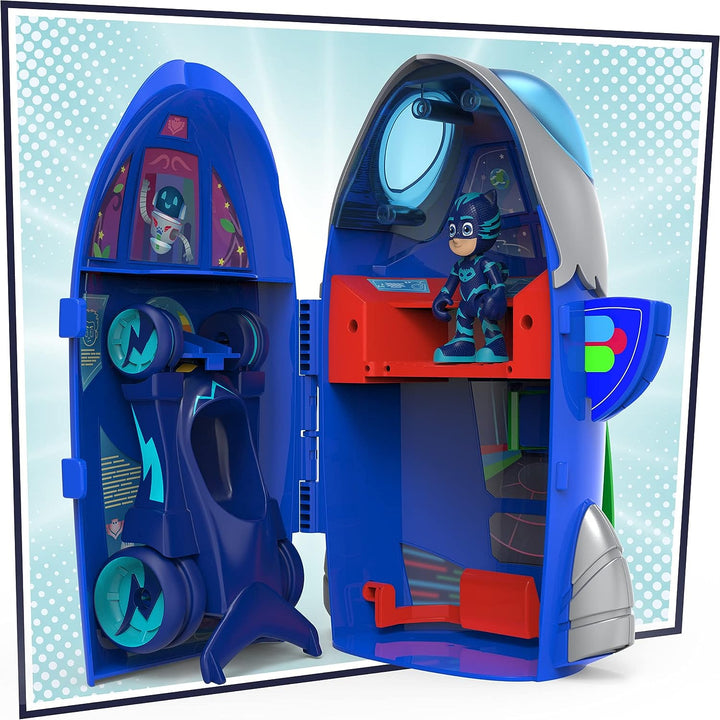 PJ MASKS F20985L0 2-in-1-HQ-Spielset, Hauptquartier und Rakete, Vorschulspielzeug mit Actionfigur und Fahrzeug für Kinder ab 3 Jahren