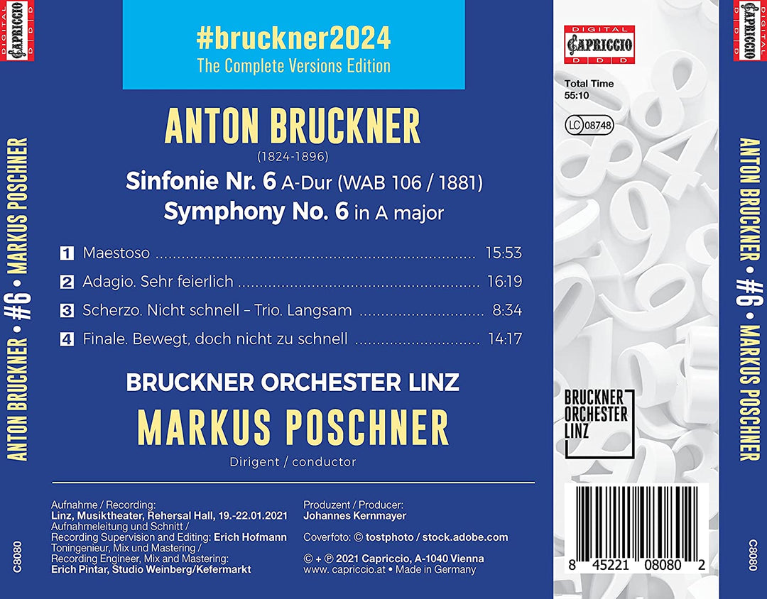 Bruckner: Symphonie 6 [Bruckner Orchester Linz; Markus Poschner] [Capriccio: C8080] [Audio CD]