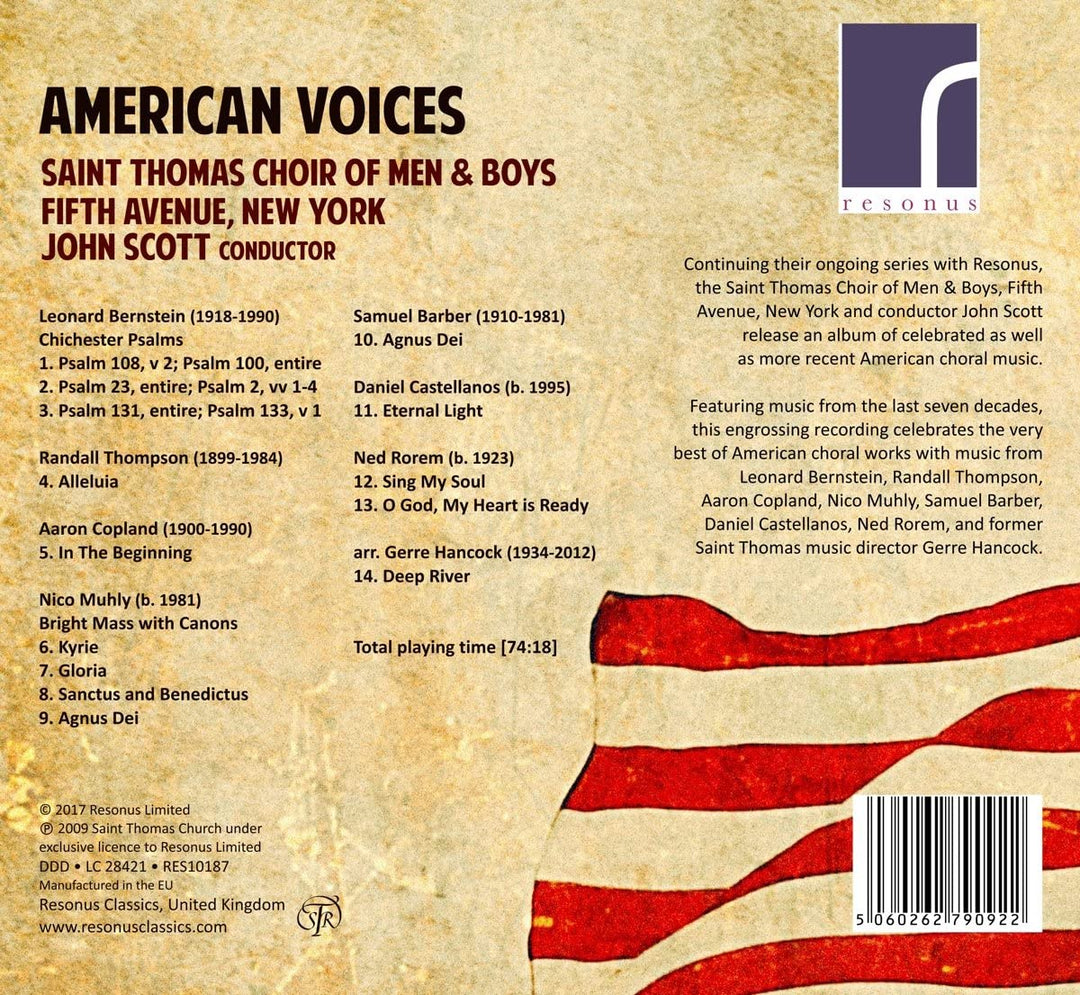 The Saint Thomas Choir of Men &amp; Boys – American Voices [The Saint Thomas Choir of Men &amp; Boys, Fifth Avenue, New York; John Scott] [Resonus Classics: RES10187] [Audio CD]