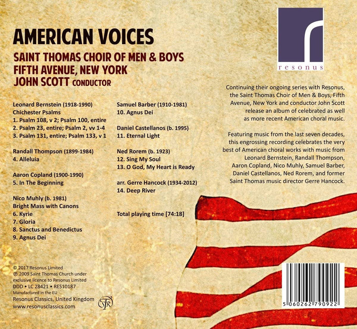 The Saint Thomas Choir of Men &amp; Boys – American Voices [The Saint Thomas Choir of Men &amp; Boys, Fifth Avenue, New York; John Scott] [Resonus Classics: RES10187] [Audio CD]