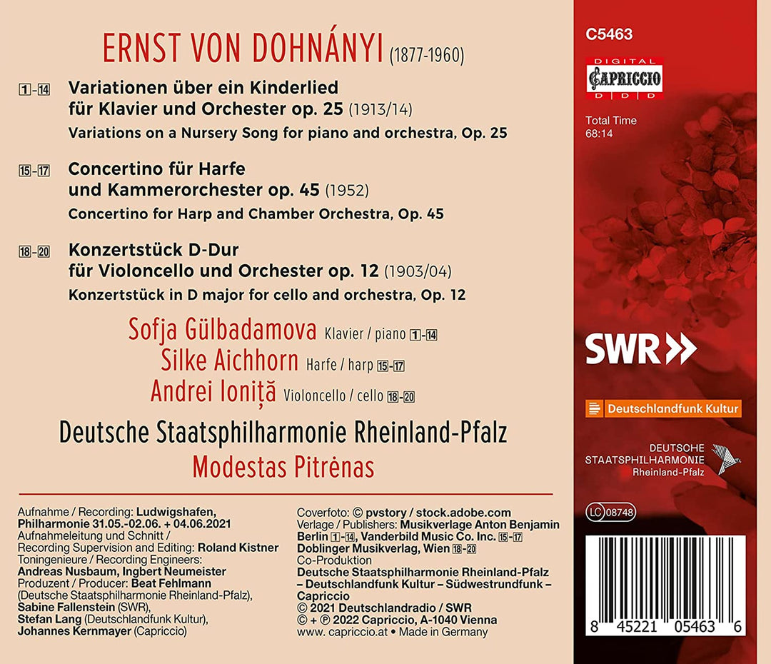 Dohnanyi: Concertos [Sofja Gülbadamova; Silke Aichhorn; Andrei Ioniţă; Deutsche Staatsphilharmonie Rheinland-Pfalz; Modestas Pitrėnas] [Capriccio: C5463] [Audio CD]