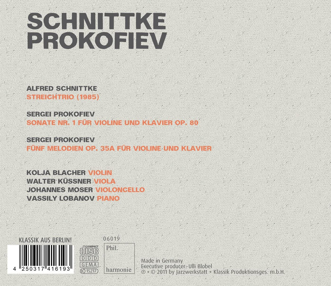 Kolja Blacher – Schnittke: Streichtrio; Prokofjew: 5 Melodien; Violinsonate [Audio-CD]