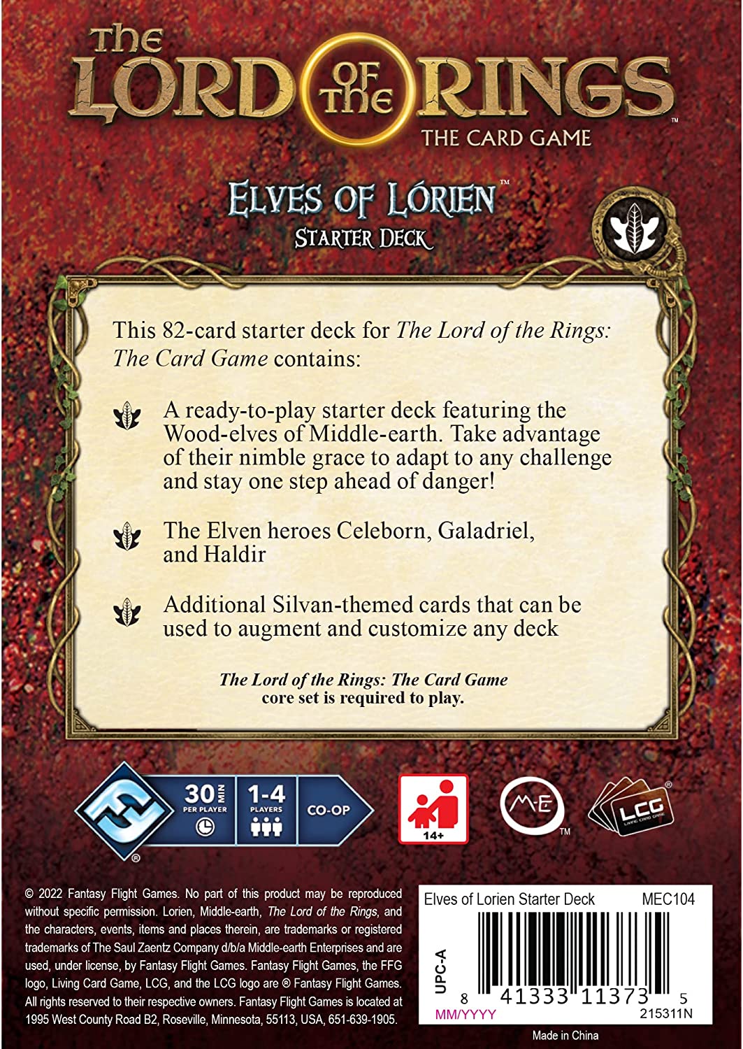 Fantasy Flight Games | The Lord of the Rings LCG: Elves of Lórien Starter Deck | Card Game | Ages 13+ | 1-4 Players | 30-60 Minutes Playing Time