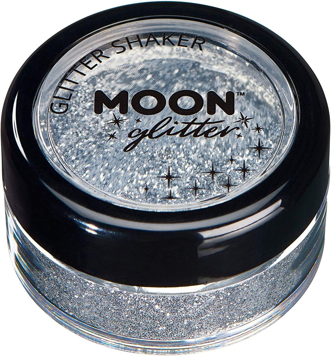 Klassische feine Glitzerstreuer von Moon Glitter – Silber – kosmetischer Festival-Make-up-Glitzer für Gesicht, Körper, Nägel, Haare, Lippen – 5 g