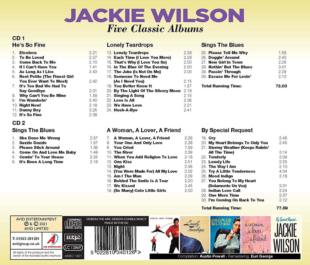 Jackie Wilson – Fünf klassische Alben (He's So Fine / Lonely Teardrops / Sings The Blues / A Woman, A Lover, A Friend / By Special Request) [Audio-CD]