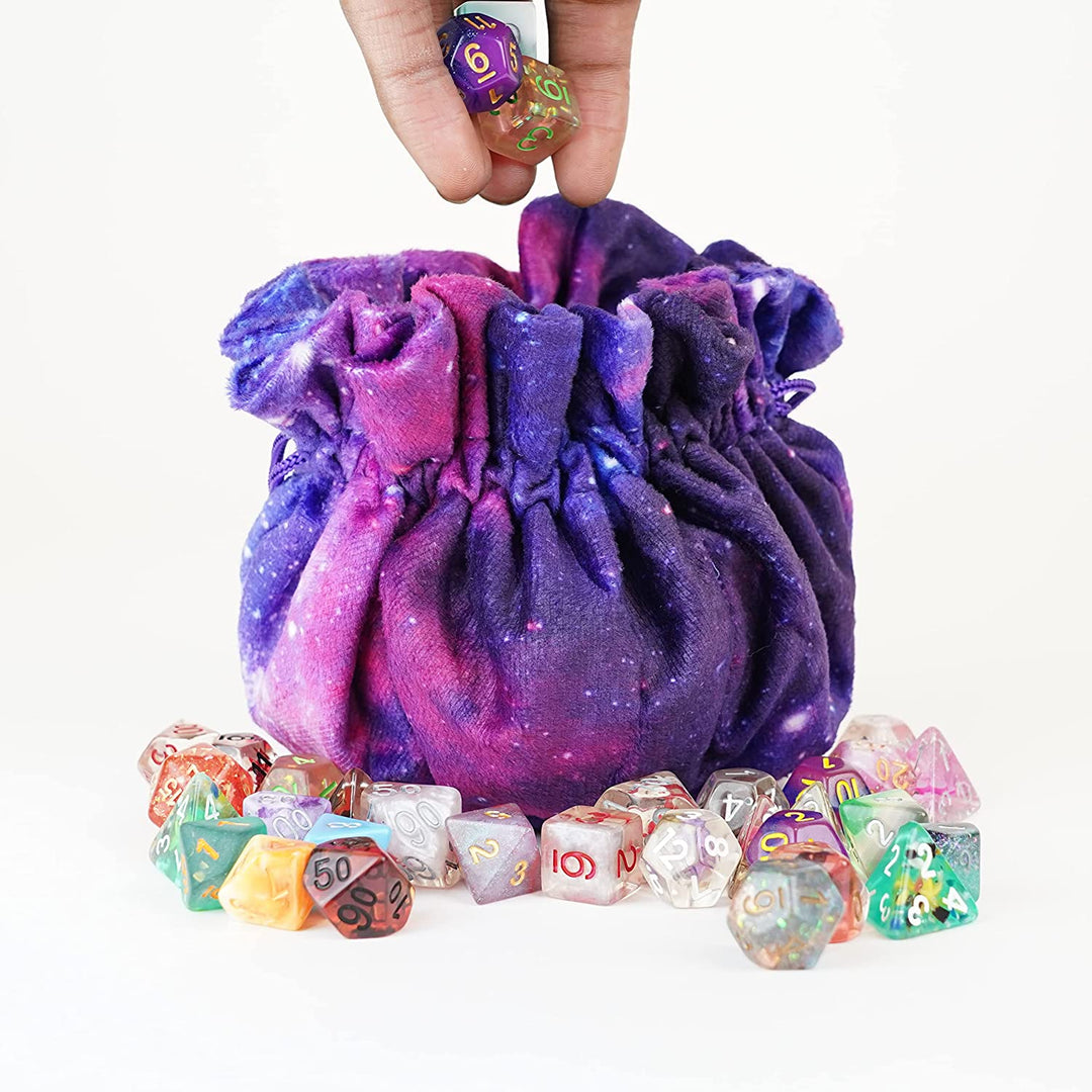 Metallic Dice Games Velvet Compartment Dice Bag with Pockets: Nebula