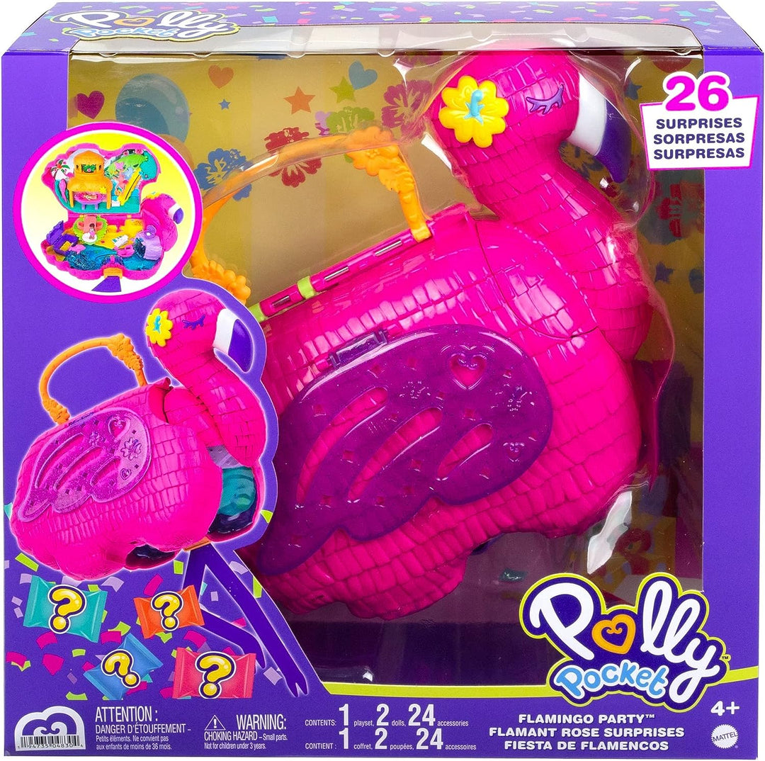 Polly Pocket Flamingo Party Large Compact, 26 Überraschungen (einschließlich Margot &amp; Frie).