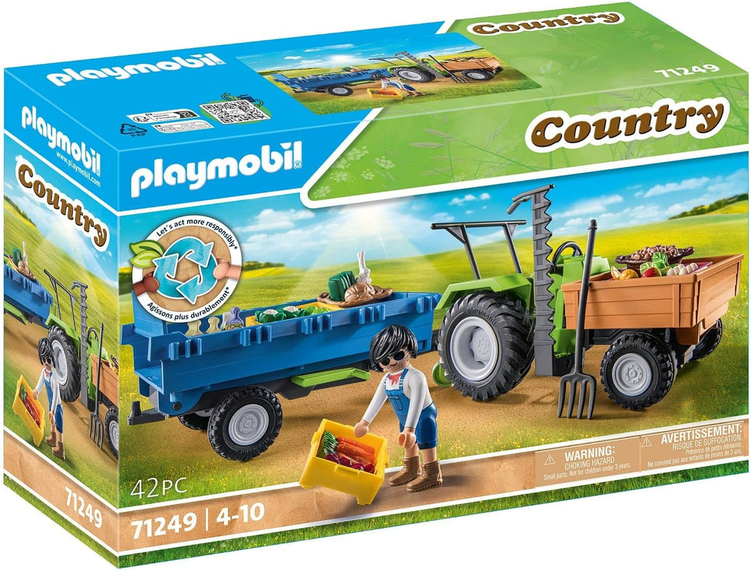 Playmobil Country 71249 Harvester Tractor with Harvesting Trailer, Farm Animal Play Sets