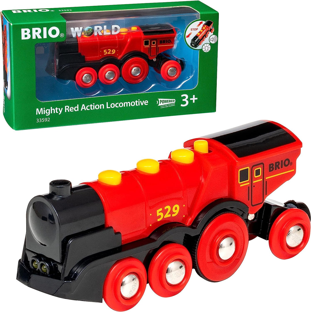 BRIO World Mighty Red Action Lokomotive, batteriebetriebener Zug für Kinder ab 3 Jahren – kompatibel mit allen BRIO Eisenbahnsets und Zubehör