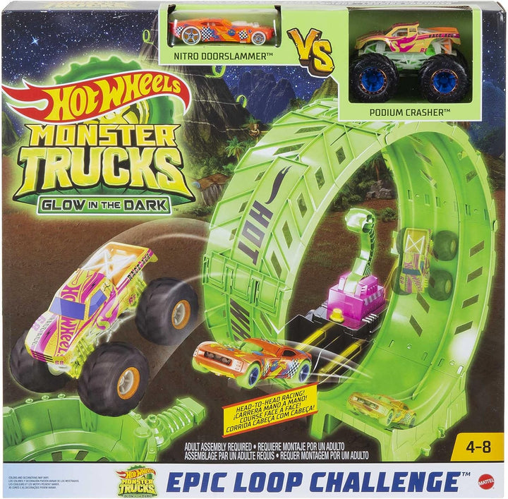 Hot Wheels Monster Trucks Glow in the Dark Epic Loop Challenge-Spielset mit Laun