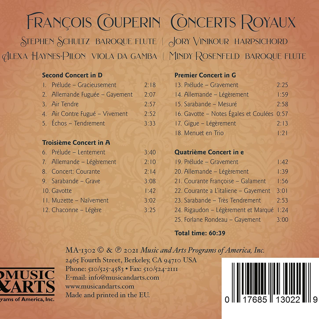 Couperin: Concerts Royaux [Stephen Schultz; Jory Vinikour; Alexa Haynes-Pilon; Mindy Rosenfeld] [Music & Arts: MA 1302] [Audio CD]