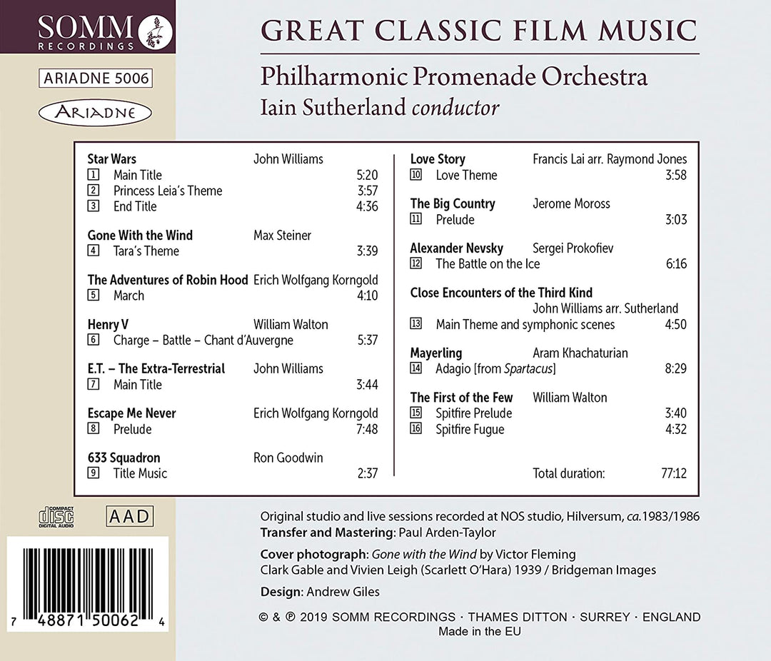 Philharmonisches Promenadenorchester – Große klassische Filmmusik [Philharmonisches Promenadenorchester; Iain Sutherland] [Somm: ARIADNE 5006] [Audio CD]