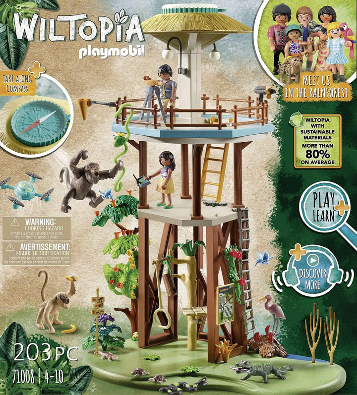 PLAYMOBIL Wiltopia 71008 Research Tower with Compass and Toy Animals, Sustainable Toy for Children