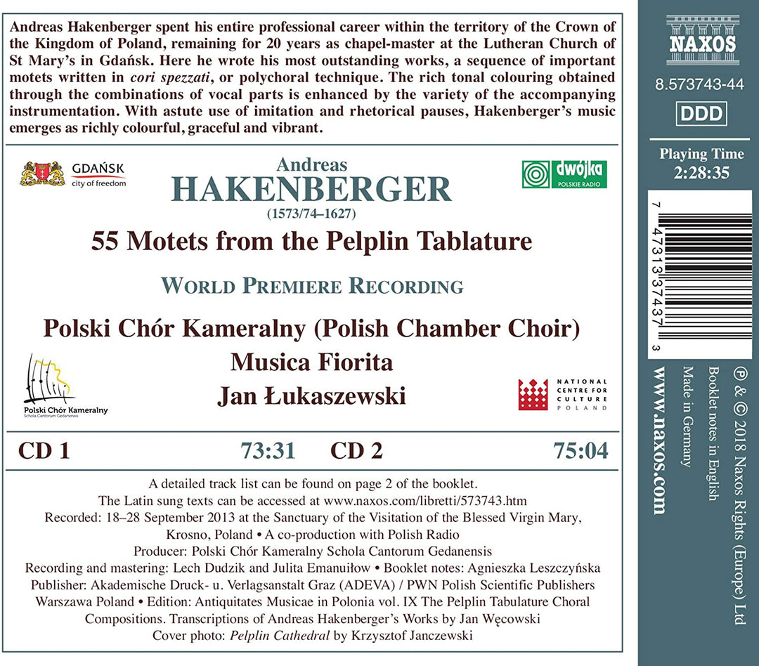 Polski Chor Kameralny - Hakenberger: 55 Motetten aus der Pelplin-Tabulatur [Polski Chor Kameralny; Musica Fiorita; Jan ukaszewski] [Naxos: 8573743-44] [Audio CD]