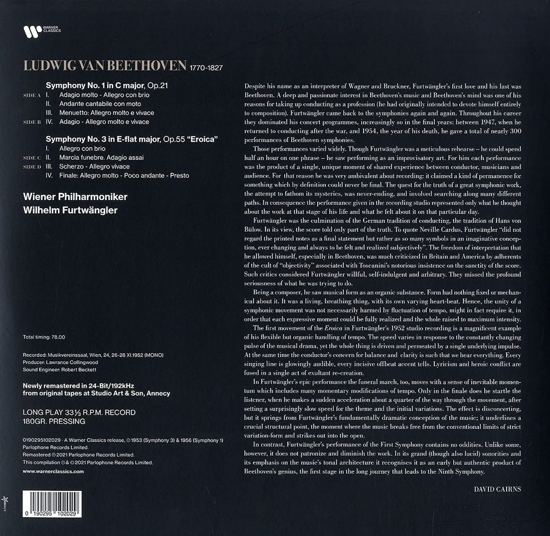 Wilhelm Furtwängler - Beethoven: Sinfonien 1 &amp; 3 'Eroica' [Vinyl]