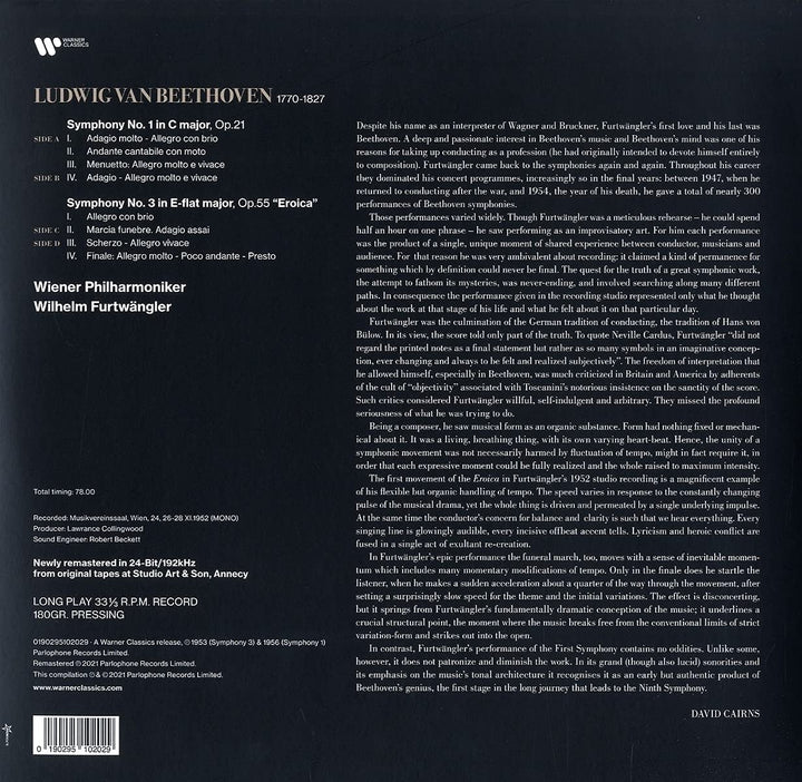 Wilhelm Furtwangler - Beethoven: Symphonies 1 & 3 'Eroica' [Vinyl]