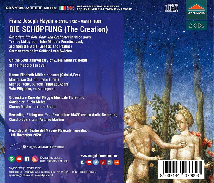 Haydn: Die Schopfung [Orchestra e Coro del Maggio Musicale Fiorentino; Hanna-Elisabeth Müller; Maximilian Schmitt; Michael Volle; Veta Pilipenko; Zubin Mehta; Lorenzo Fratini] [Dynamic S7909] [Audio CD]